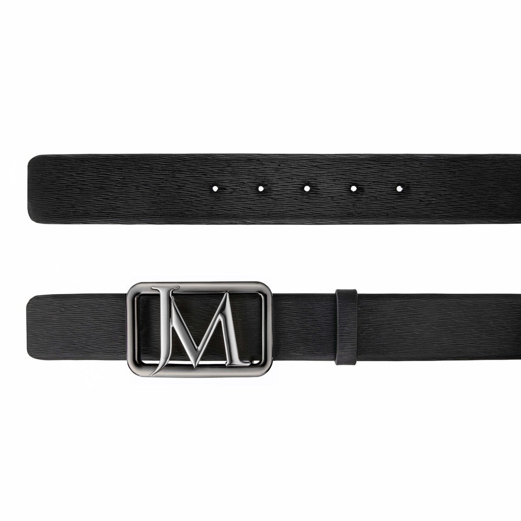 Men's JM Logo Nickel-Gunmetal Leather Belt 39 MM