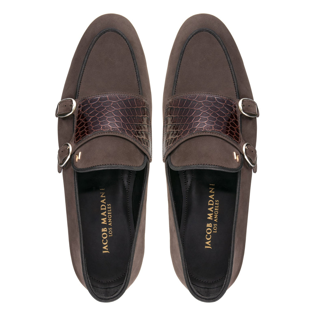 Nubuck/Alligator Double-monk Loafers